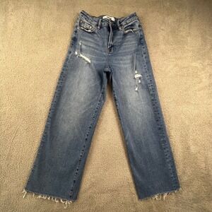 Wide Leg Distressed Womens Jeans Size 25 Mica Los Angeles High Rise Raw Hem Wide